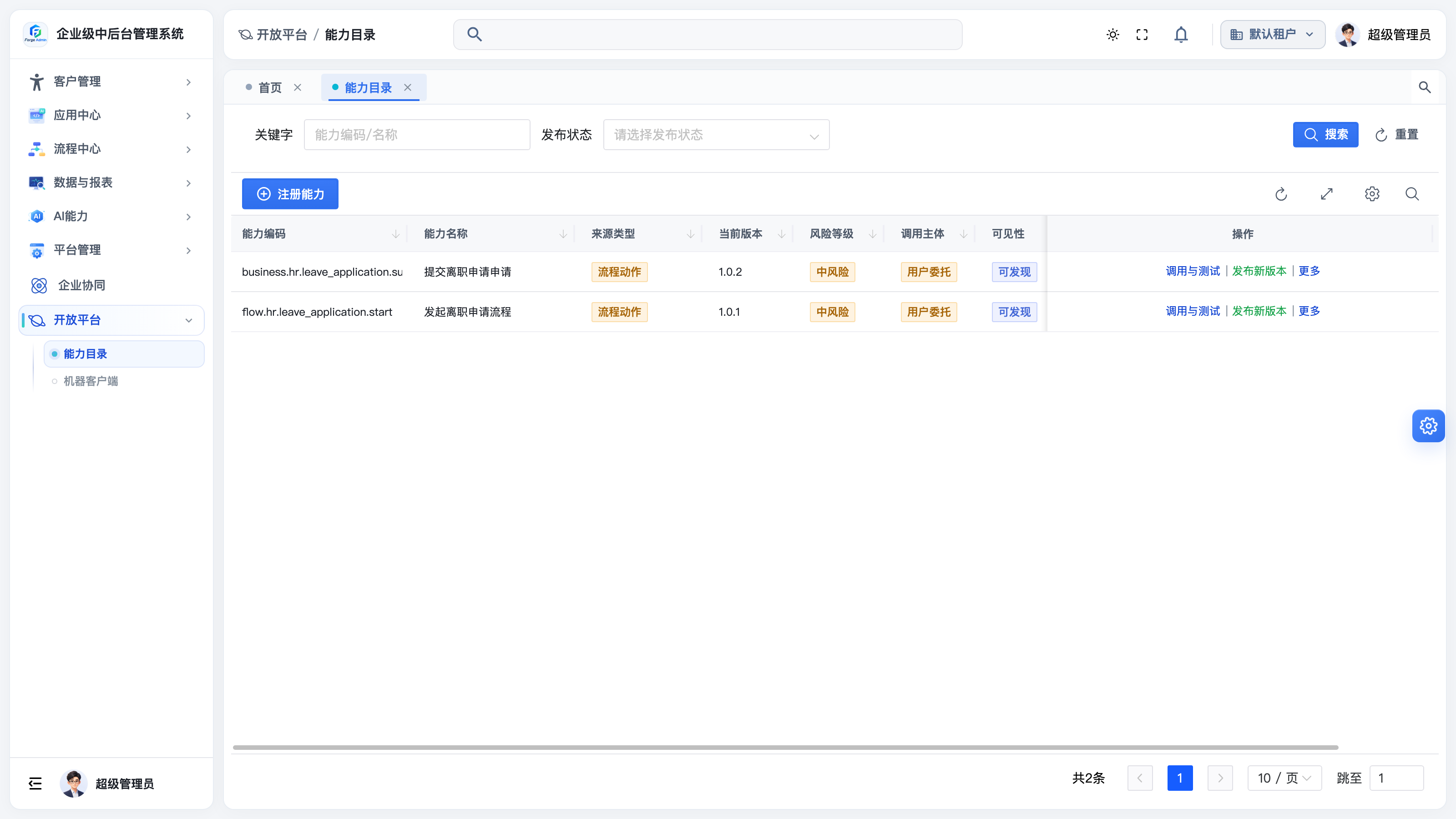 能力目录列表